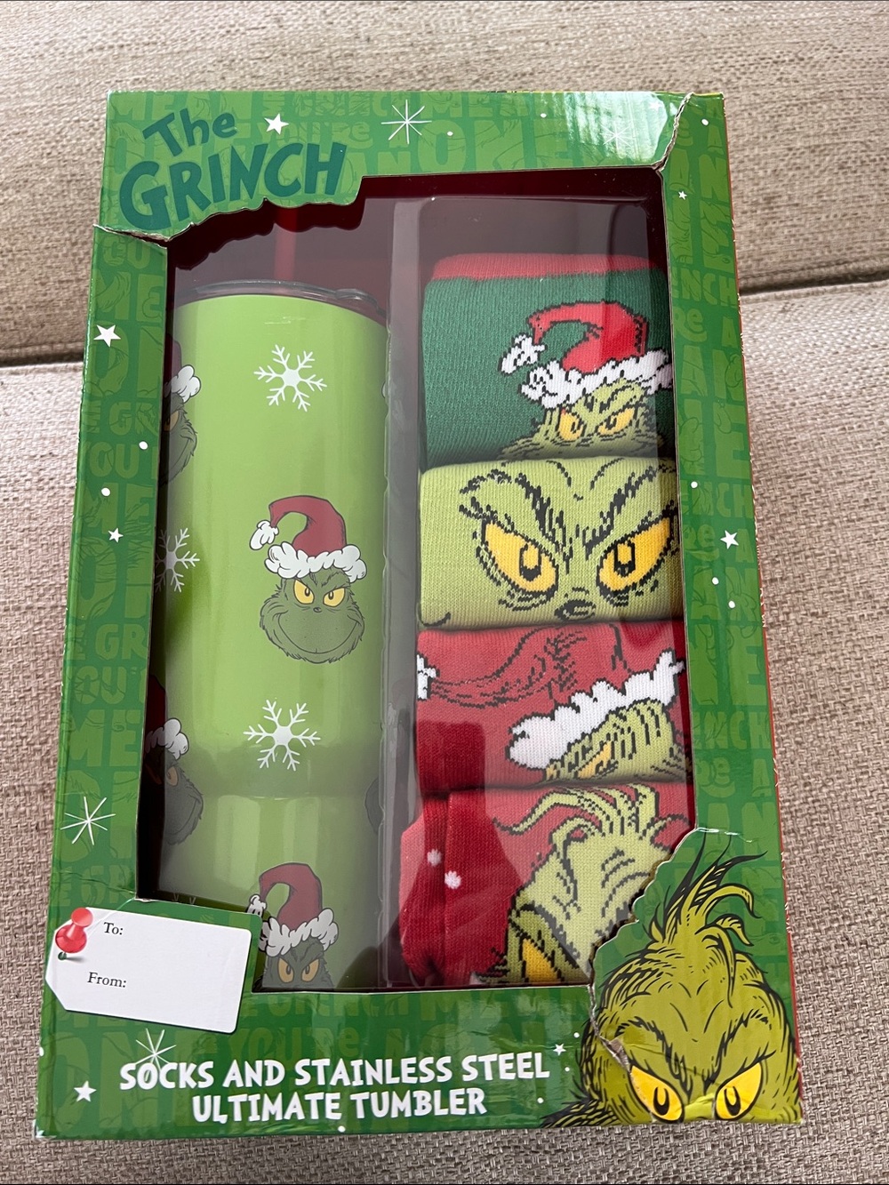 Grinch Holiday Tumbler and Sock Gift Set